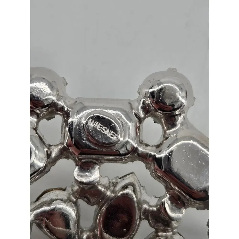 Vintage 40s Joseph Wiesner NY Silver Tone & Clear Rhinestone Pin Brooch